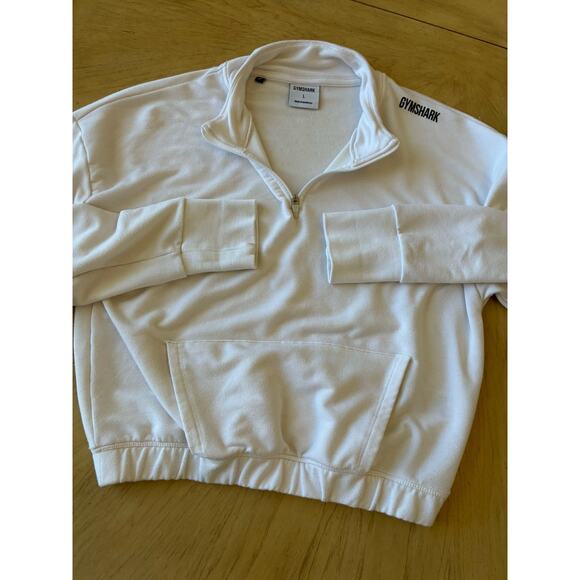 Gymshark Pullover White Sweatshirt Cropped Front Pocket 1/2 Zip Comfy Soft Gym L - Picture 4 of 14